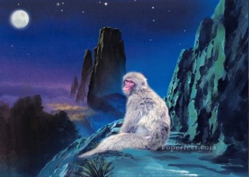 オリジナルのリアルな Painting - 青空の下の猿のリアルなオリジナル